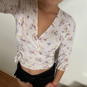 American Eagle Floral Wraparound Top